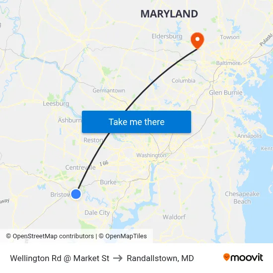 Wellington Rd @ Market St to Randallstown, MD map