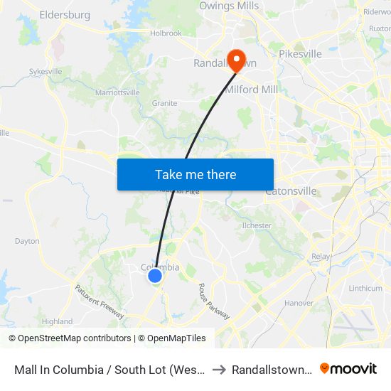 Mall In Columbia / South Lot (Westbound) to Randallstown, MD map