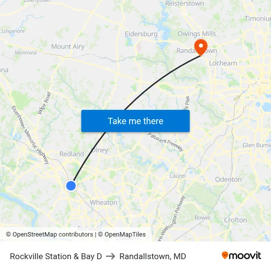 Rockville Station & Bay D to Randallstown, MD map