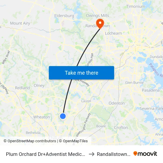 Plum Orchard Dr+Adventist Medical Ctr #1 to Randallstown, MD map