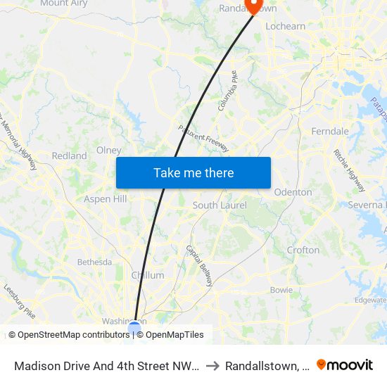 Madison Drive And 4th Street NW (Wb) to Randallstown, MD map