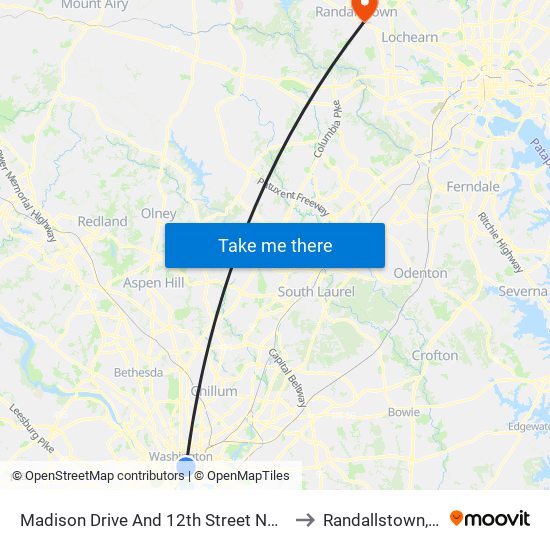 Madison Drive And 12th Street NW (Wb) to Randallstown, MD map