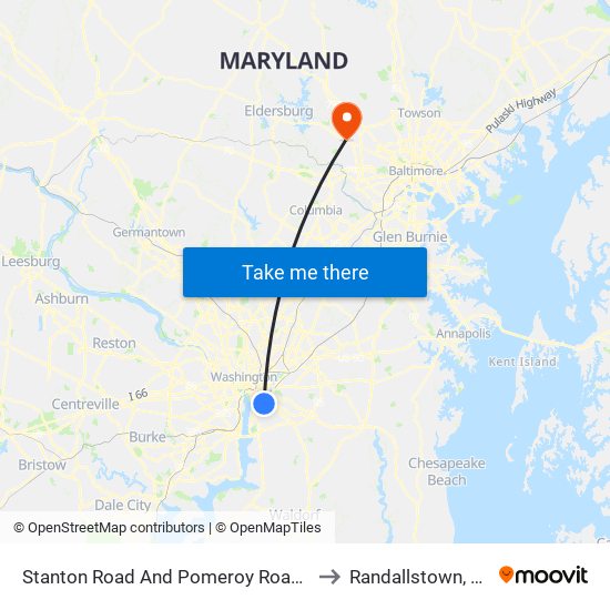 Stanton Road And Pomeroy Road SE to Randallstown, MD map