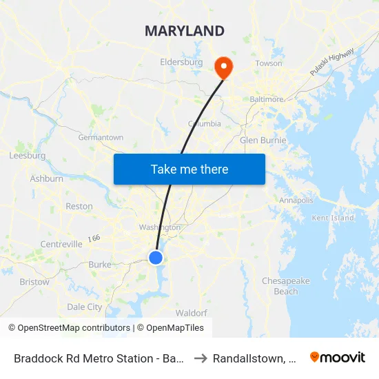 Braddock Rd Metro Station - Bay A to Randallstown, MD map