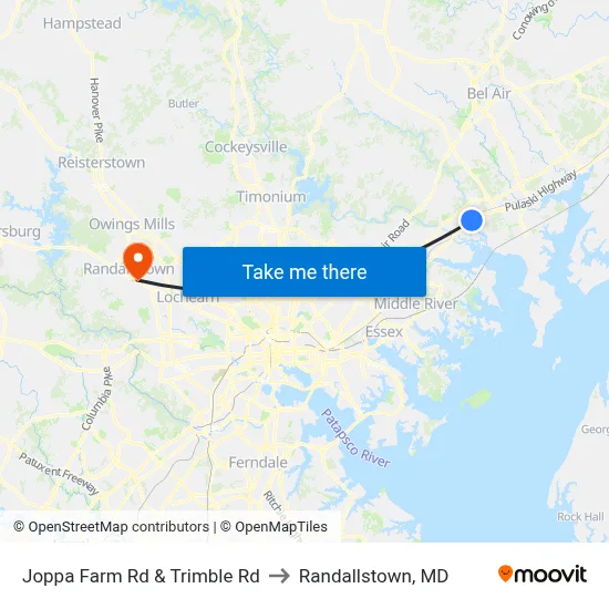 Joppa Farm Rd & Trimble Rd to Randallstown, MD map