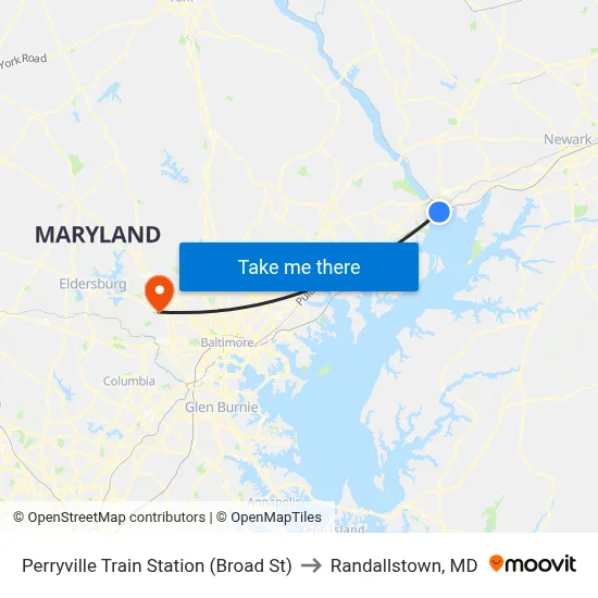Perryville Train Station (Broad St) to Randallstown, MD map