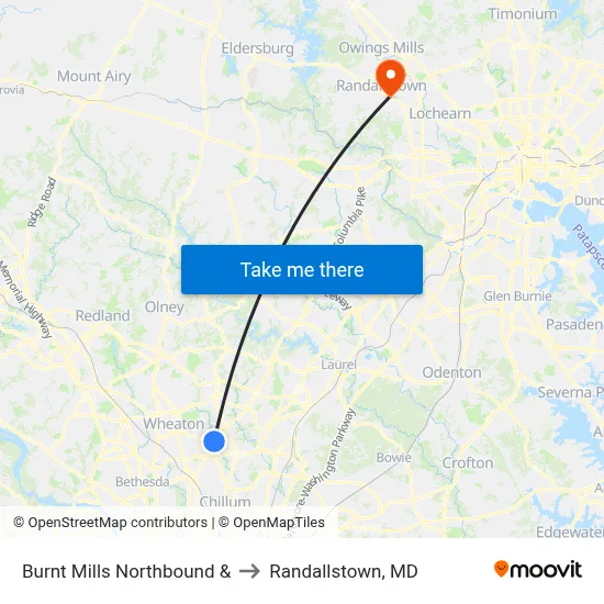 Burnt Mills Northbound & to Randallstown, MD map