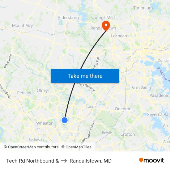 Tech Rd Northbound & to Randallstown, MD map