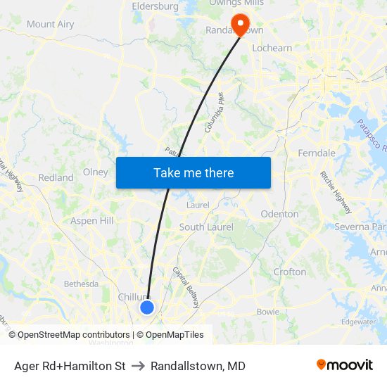 Ager Rd+Hamilton St to Randallstown, MD map
