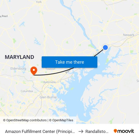 Amazon Fulfillment Center (Principio Pkwy West) to Randallstown, MD map