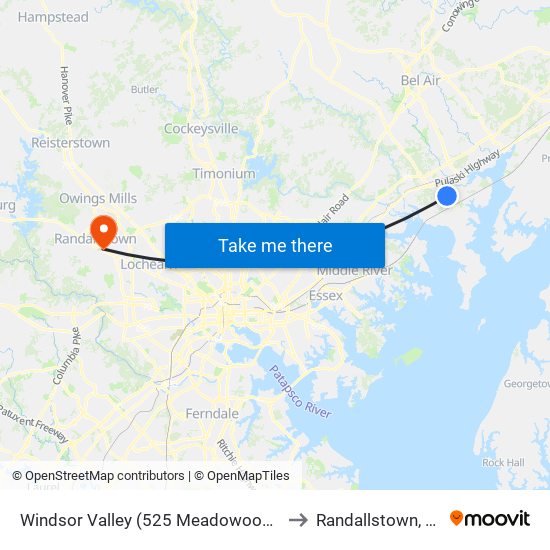 Windsor Valley (525 Meadowood Dr) to Randallstown, MD map