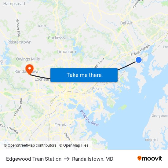 Edgewood Train Station to Randallstown, MD map