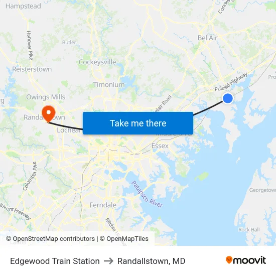 Edgewood Train Station to Randallstown, MD map