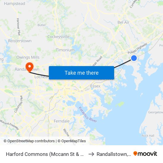 Harford Commons (Mccann St & Starr St) to Randallstown, MD map