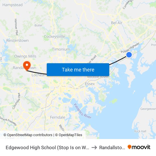 Edgewood High School (Stop Is on Willoughby Beach Rd) to Randallstown, MD map