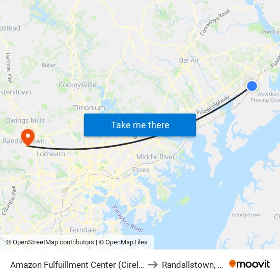 Amazon Fulfuillment Center (Cirelli Ct) to Randallstown, MD map