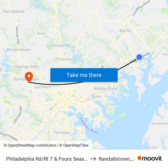 Philadelphia Rd/Rt 7 & Fours Seasons Dr to Randallstown, MD map