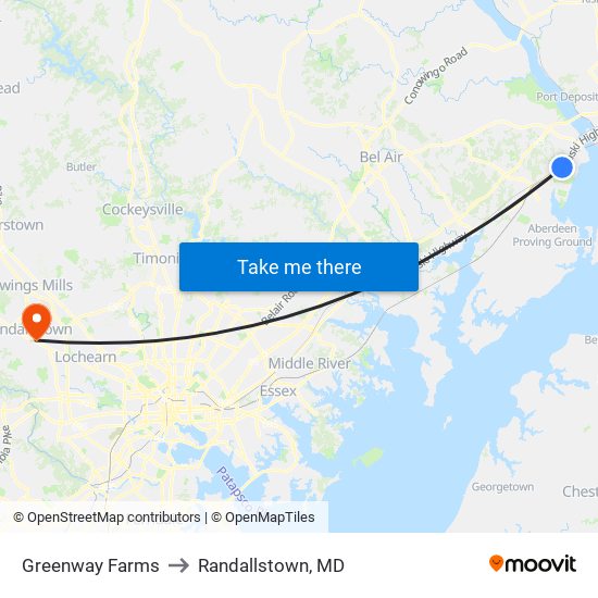 Greenway Farms to Randallstown, MD map