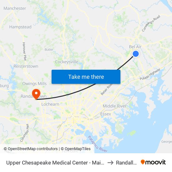 Upper Chesapeake Medical Center - Main Entrance (500 Upper Chesapeake Dr) to Randallstown, MD map