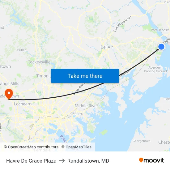 Havre De Grace Plaza to Randallstown, MD map