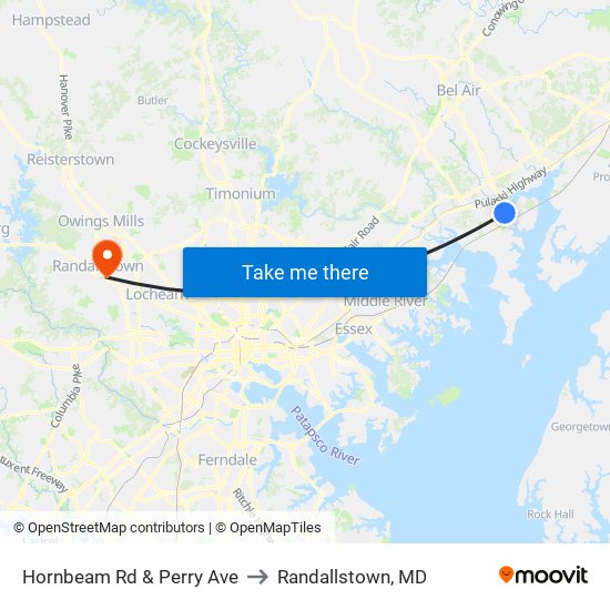 Hornbeam Rd & Perry Ave to Randallstown, MD map