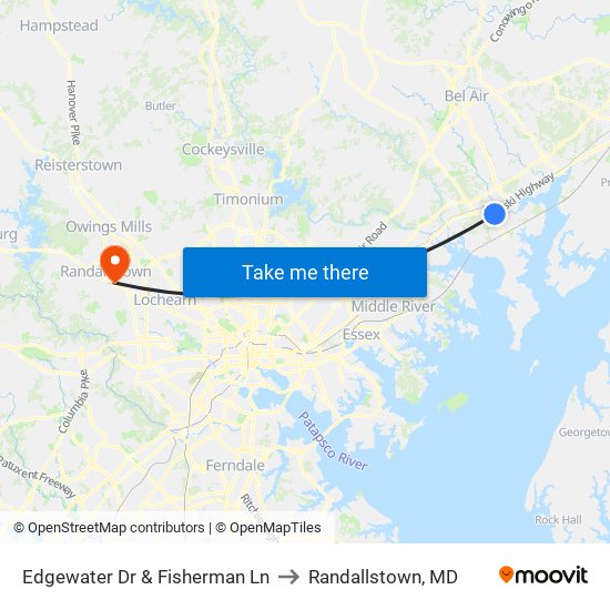 Edgewater Dr & Fisherman Ln to Randallstown, MD map