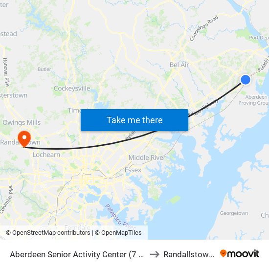 Aberdeen Senior Activity Center (7 Franklin St) to Randallstown, MD map