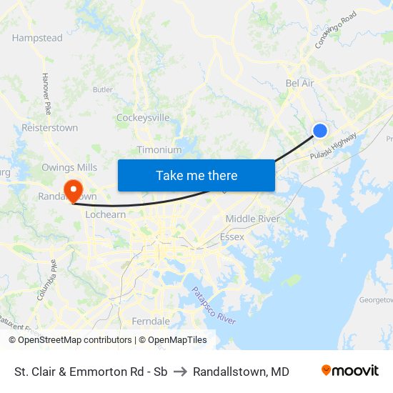 St. Clair & Emmorton Rd - Sb to Randallstown, MD map