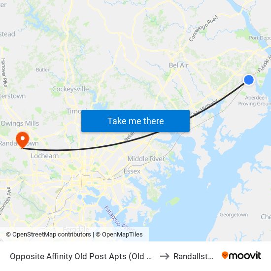 Opposite Affinity Old Post Apts (Old Post Rd & Michael La) to Randallstown, MD map