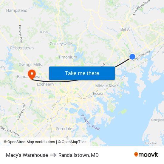 Macy's Warehouse to Randallstown, MD map