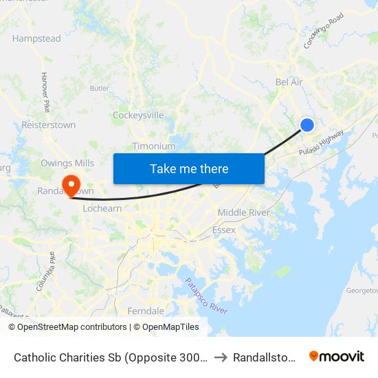 Catholic Charities Sb (Opposite 3001 St. Clair Ln) to Randallstown, MD map