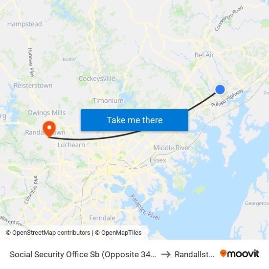 Social Security Office Sb (Opposite 3415 Box Hill S Corp Ctr Dr) to Randallstown, MD map