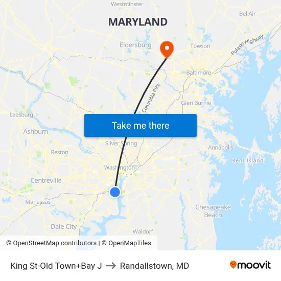 King St-Old Town+Bay J to Randallstown, MD map