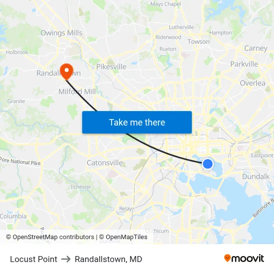 Locust Point to Randallstown, MD map