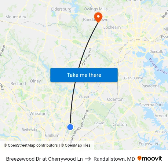 Breezewood Dr at Cherrywood Ln to Randallstown, MD map