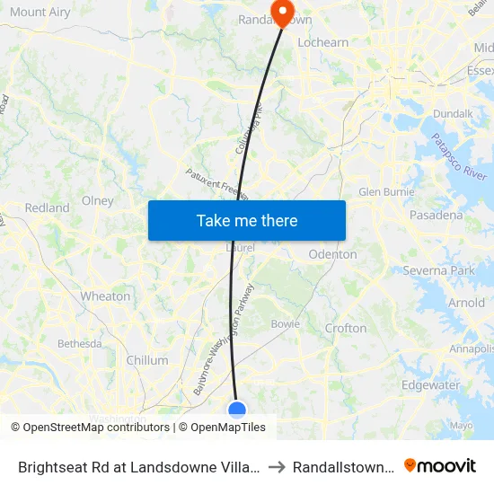 Brightseat Rd at Landsdowne Village Apts to Randallstown, MD map