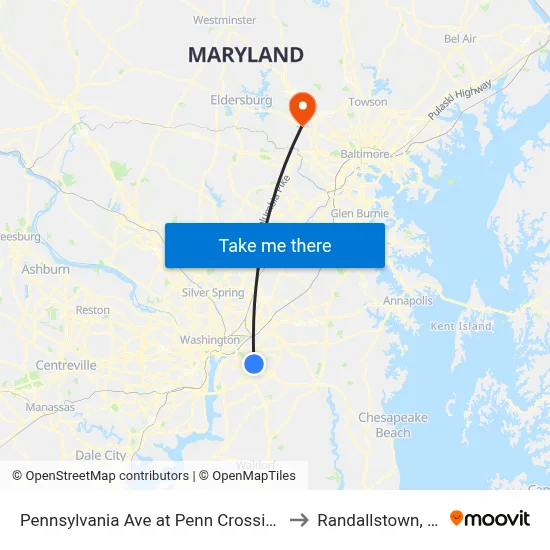 Pennsylvania Ave at Penn Crossing Dr to Randallstown, MD map