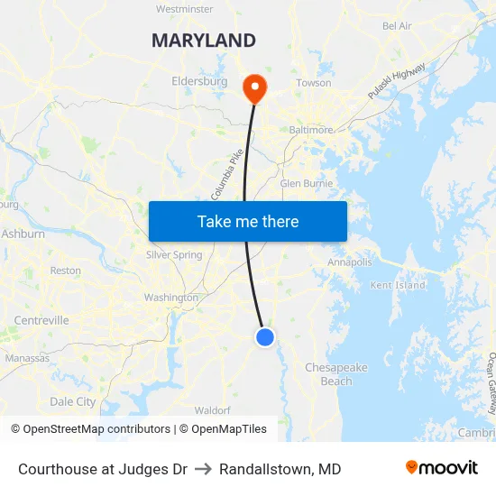Courthouse at Judges Dr to Randallstown, MD map