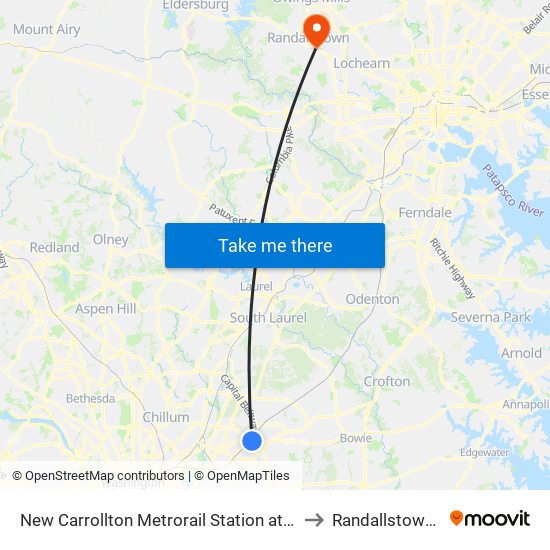 New Carrollton Metrorail Station at Bus Bay F to Randallstown, MD map