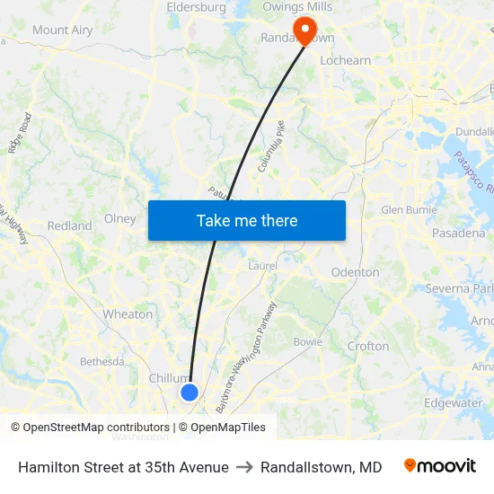 Hamilton Street at 35th Avenue to Randallstown, MD map