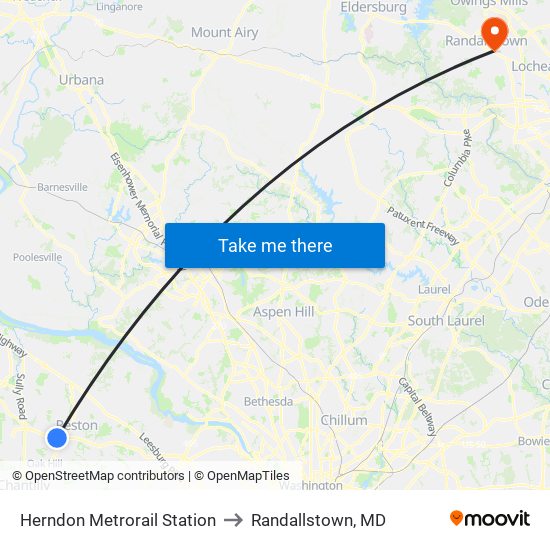 Herndon Metrorail Station to Randallstown, MD map