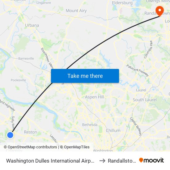 Washington Dulles International Airport Metrorail Station to Randallstown, MD map