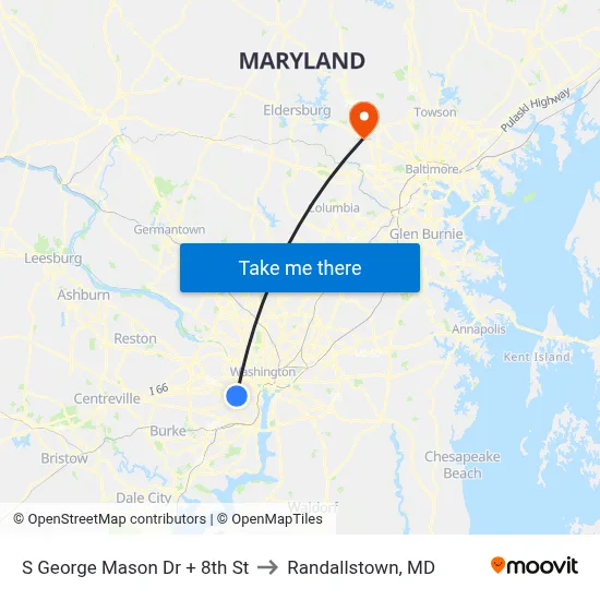 S George Mason Dr + 8th St to Randallstown, MD map