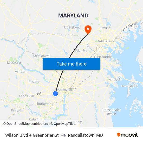 Wilson Blvd + Greenbrier St to Randallstown, MD map