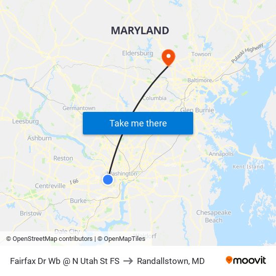 Fairfax Dr Wb @ N Utah St FS to Randallstown, MD map