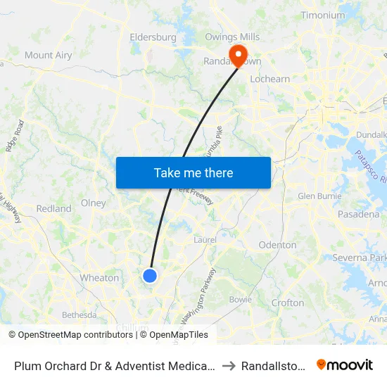 Plum Orchard Dr & Adventist Medical Cen White Oak to Randallstown, MD map