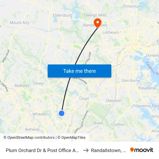 Plum Orchard Dr & Post Office Annex to Randallstown, MD map