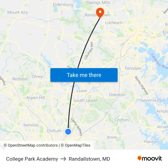 College Park Academy to Randallstown, MD map