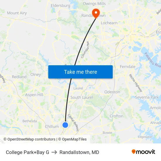 College Park+Bay G to Randallstown, MD map