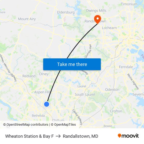 Wheaton Station & Bay F to Randallstown, MD map